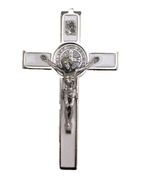 SB/130 - Silver color S. Benedict Metal Crucifix To Hang 13cm