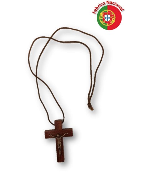 1153/C - Neckless with Wood Cross 6x4cm and Metal Christ