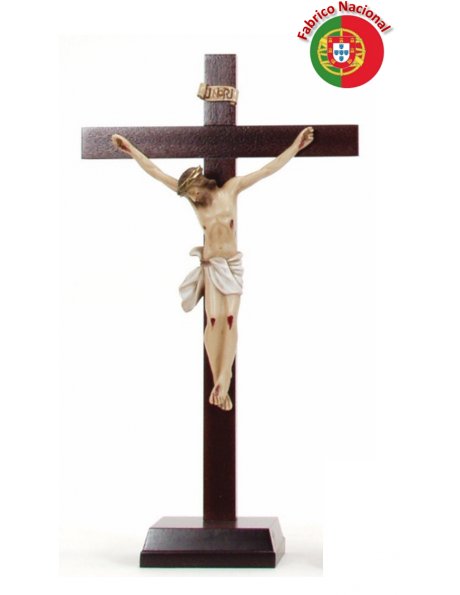 554 - Crucifixo em Madeira c/Base 39x23cm e Cristo em Resina