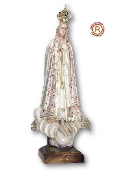 1039/PVF - Our Lady of Fátima W/Flowered Design and Old Painting 95cm with Crystal eyes
