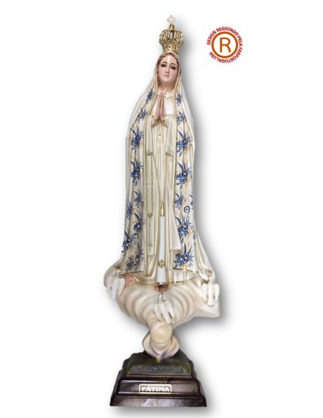 Our Lady of Fátima w/Flowered Design and Old Painting 44cm with Crystal Eyes