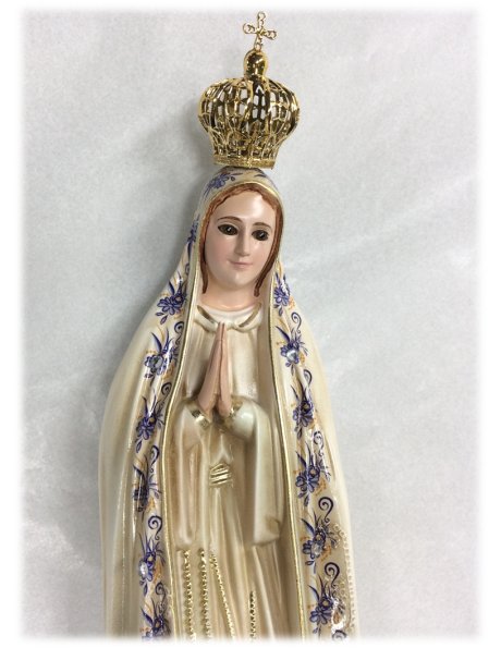 Our Lady of Fátima w/Flowered Design and Old Painting 27cm with Crystal Eyes