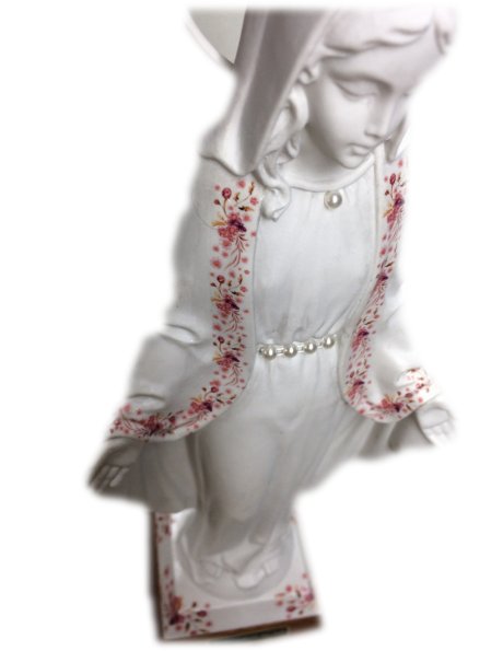 Vierge Miraculeuse Blanche a/Design Fleurie 29cm