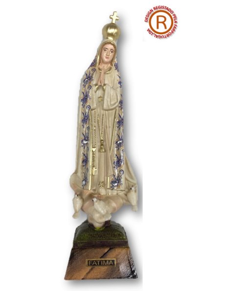1012/VF - Our Lady of Fátima w/Flowered Design and Old Painting 17cm with Painted Eyes