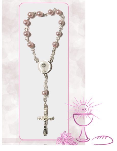 91752/RC - Small Communion Rosary 5mm w/Pink Beads