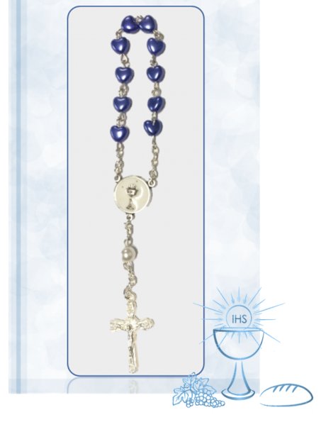 F91637/C/AZ - Small Communion Heart Rosary 6mm w/Dark Blue Beads