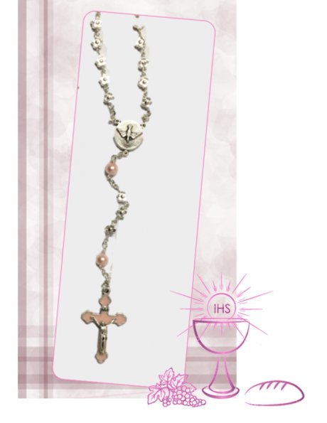 5670/RC - Communion Rosary 5mm w/Flower Beads and Pink Our Father