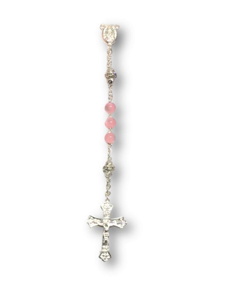 A102 - PINK GLASS ROSARY 6MM W/SILVER COLOR BEAD OF